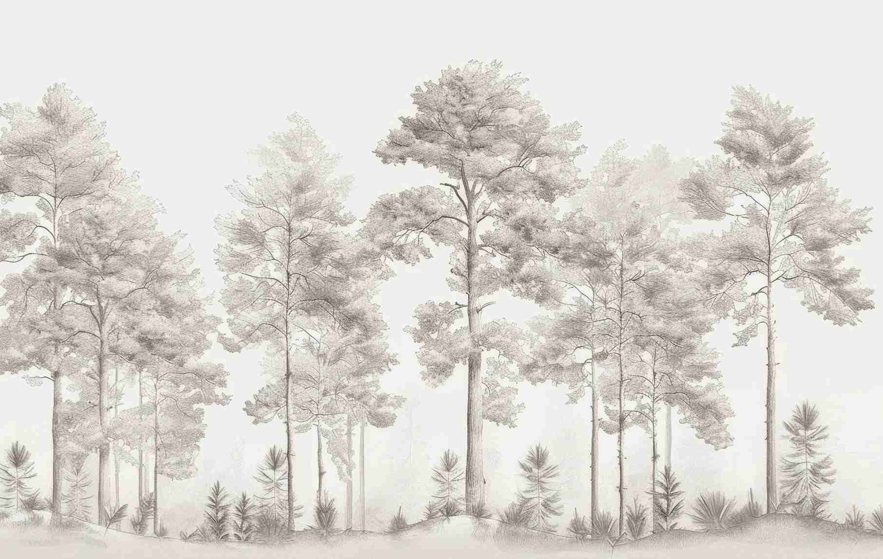 Douceurs des bois - Papier Peint Panoramique Arbres en Beige et Gris