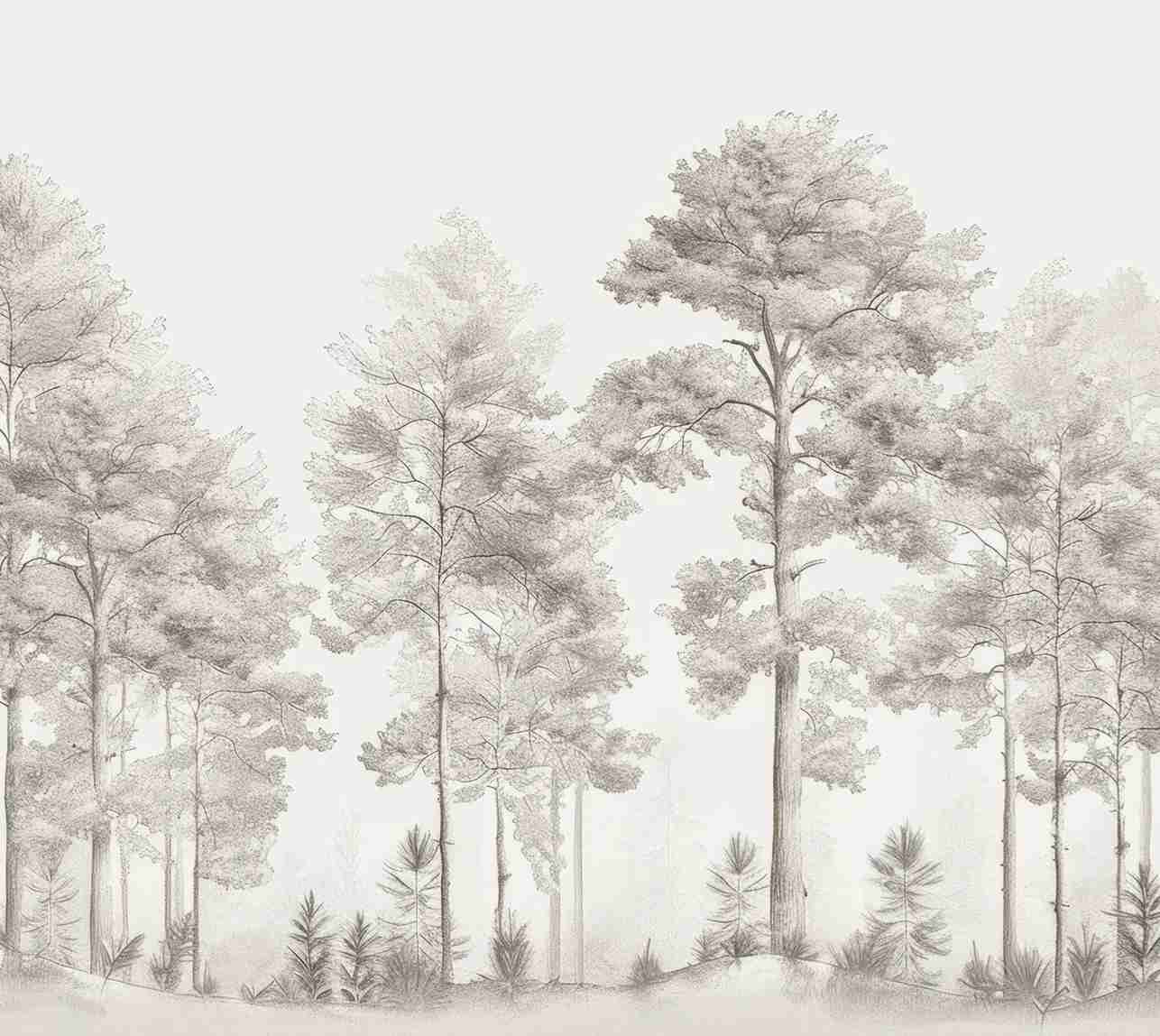 Douceurs des bois - Papier Peint Panoramique Arbres en Beige et Gris - Illulart: Papier peint panoramique