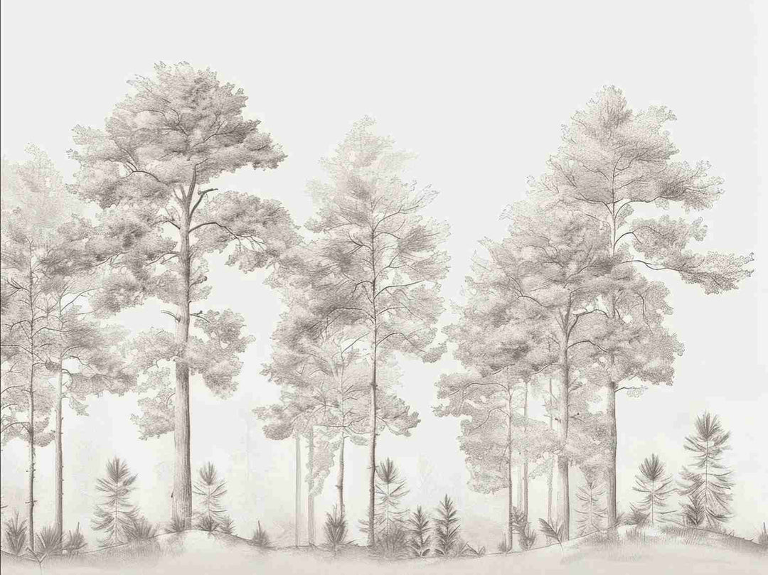 Douceurs des bois - Papier Peint Panoramique Arbres en Beige et Gris - Illulart: Papier peint panoramique