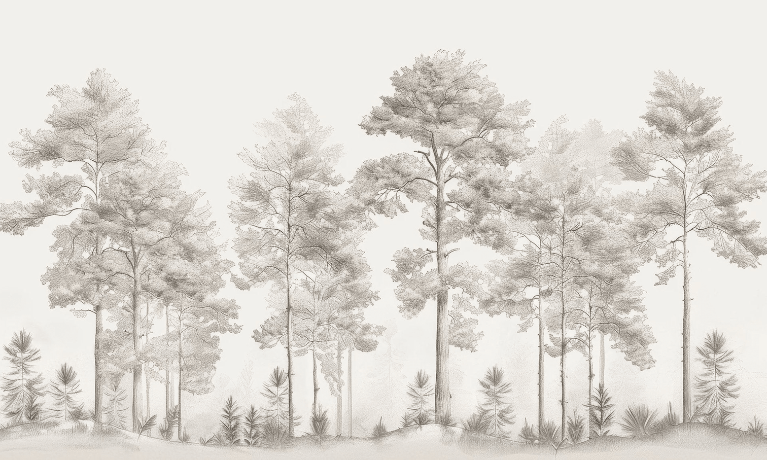 Douceurs des bois - Papier Peint Panoramique Arbres en Beige et Gris - Illulart: Papier peint panoramique