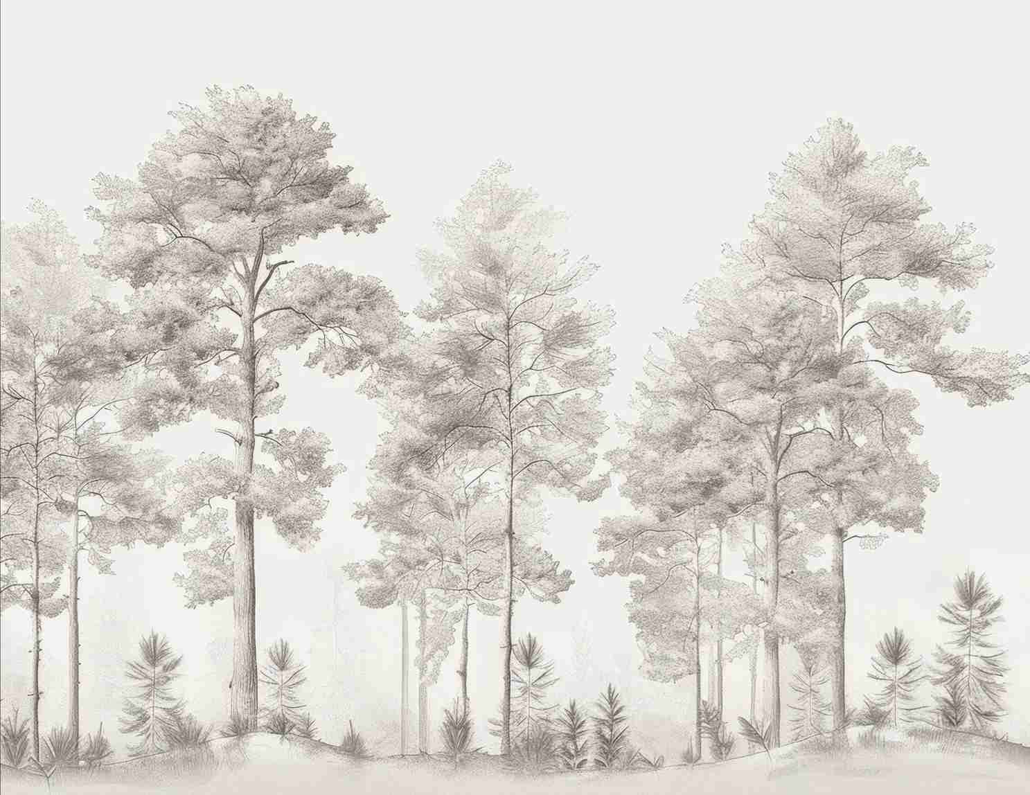 Douceurs des bois - Papier Peint Panoramique Arbres en Beige et Gris - Illulart: Papier peint panoramique