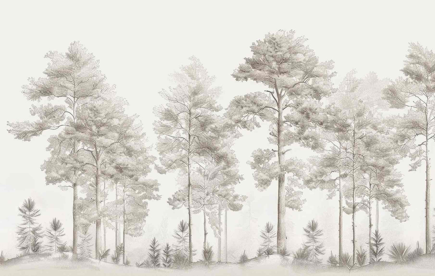 Douceurs des bois - Papier Peint Panoramique Arbres en Beige et Gris - Illulart: Papier peint panoramique