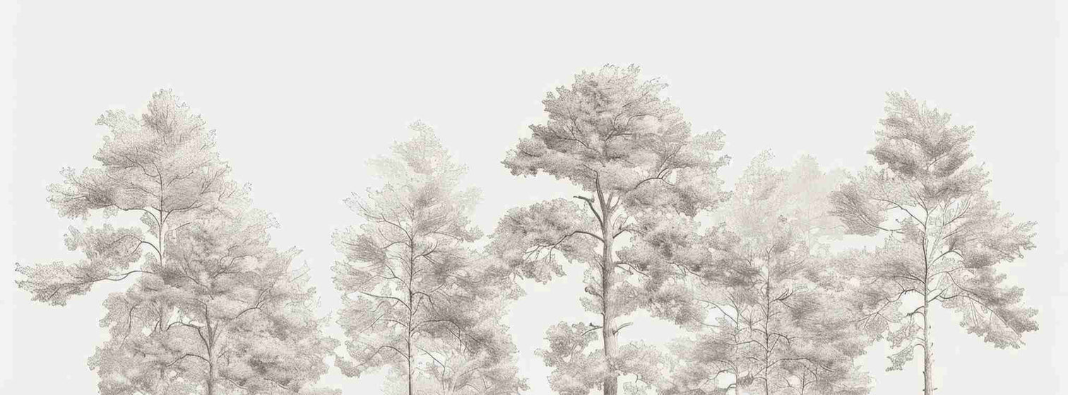 Douceurs des bois - Papier Peint Panoramique Arbres en Beige et Gris - Illulart: Papier peint panoramique