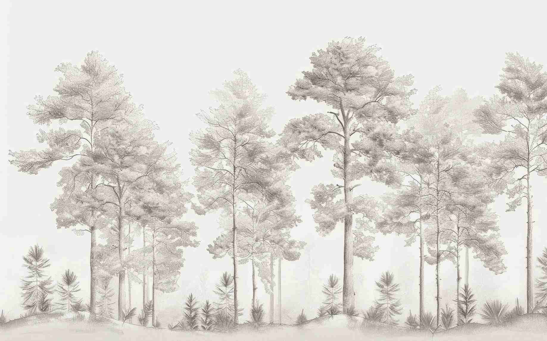 Douceurs des bois - Papier Peint Panoramique Arbres en Beige et Gris