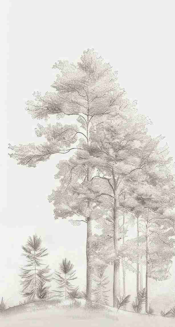 Douceurs des bois - Papier Peint Panoramique Arbres en Beige et Gris - Illulart: Papier peint panoramique
