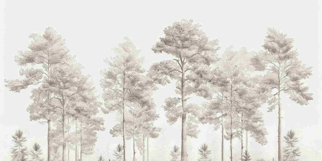 Douceurs des bois - Papier Peint Panoramique Arbres en Beige et Gris - Illulart: Papier peint panoramique
