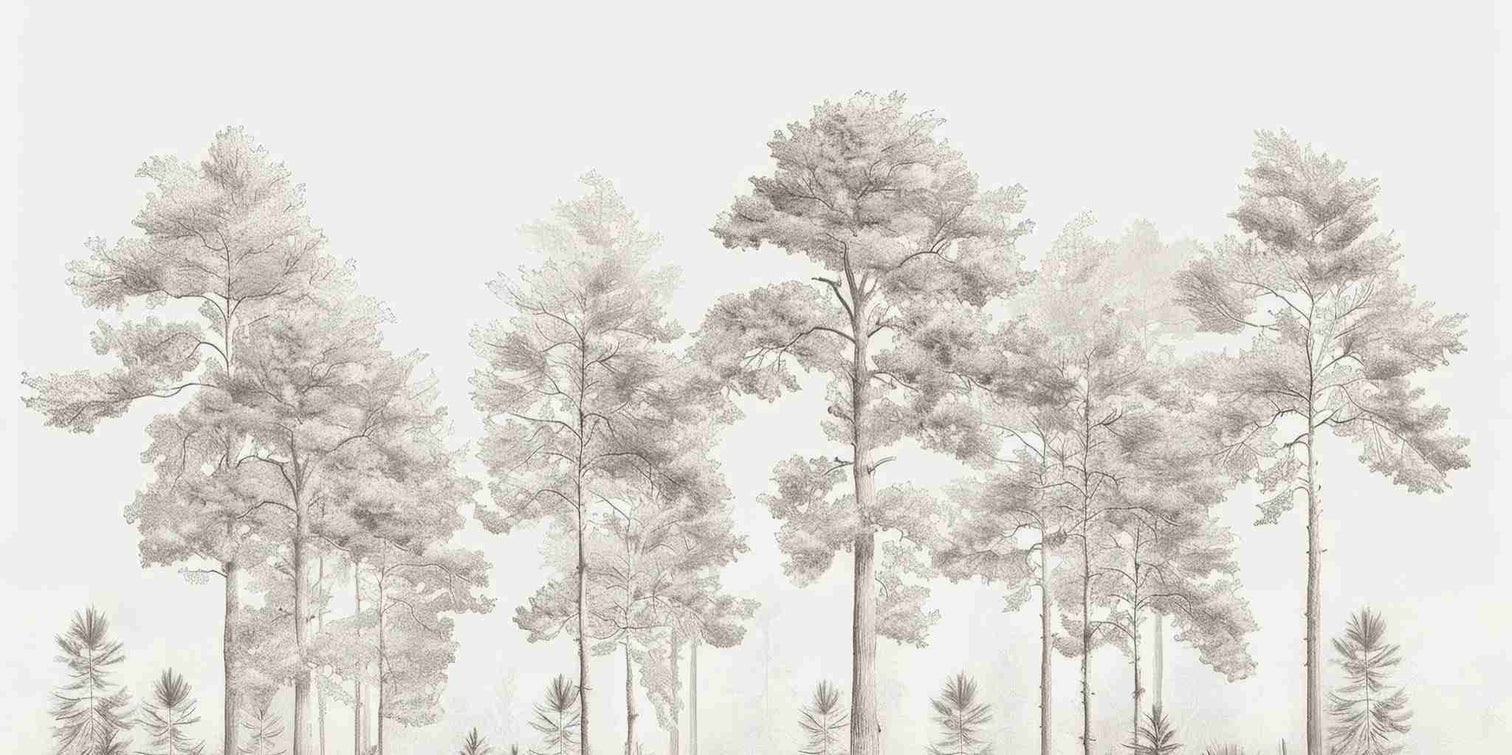 Douceurs des bois - Papier Peint Panoramique Arbres en Beige et Gris - Illulart: Papier peint panoramique