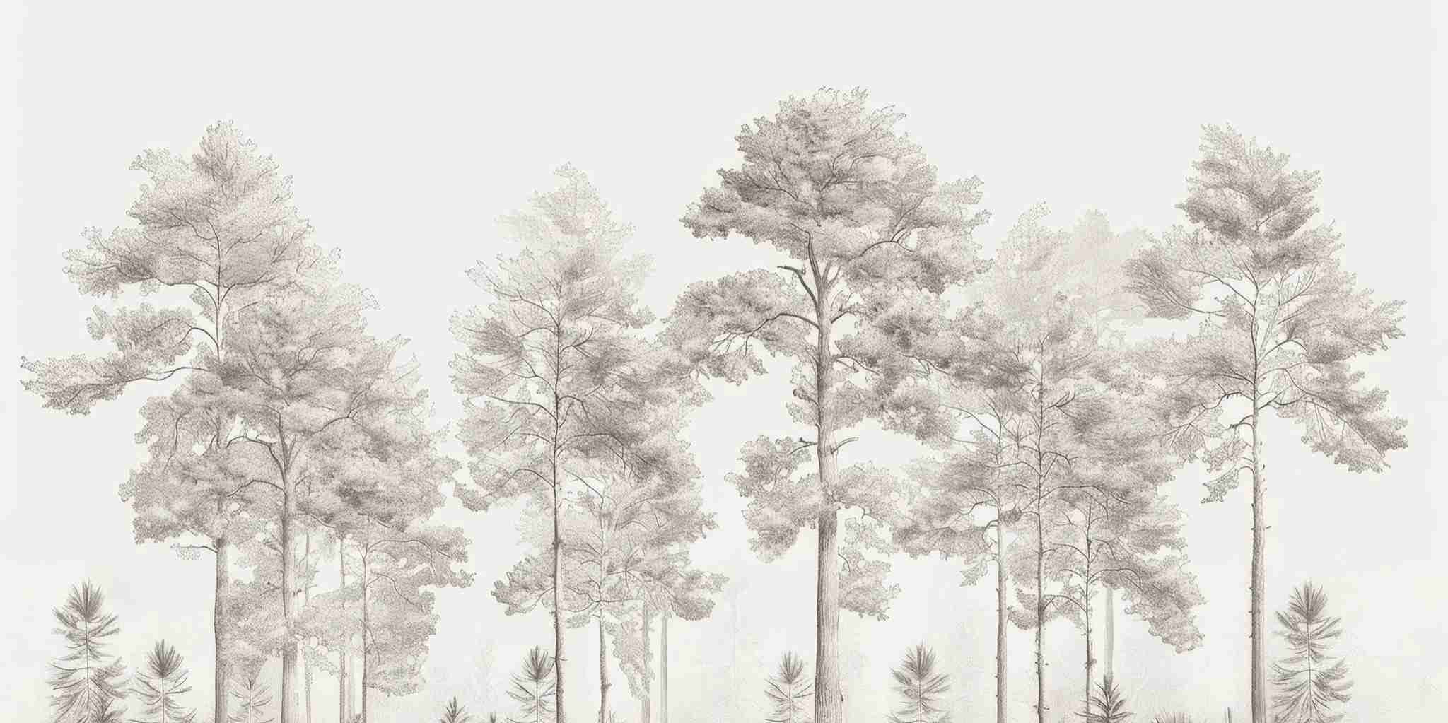 Douceurs des bois - Papier Peint Panoramique Arbres en Beige et Gris
