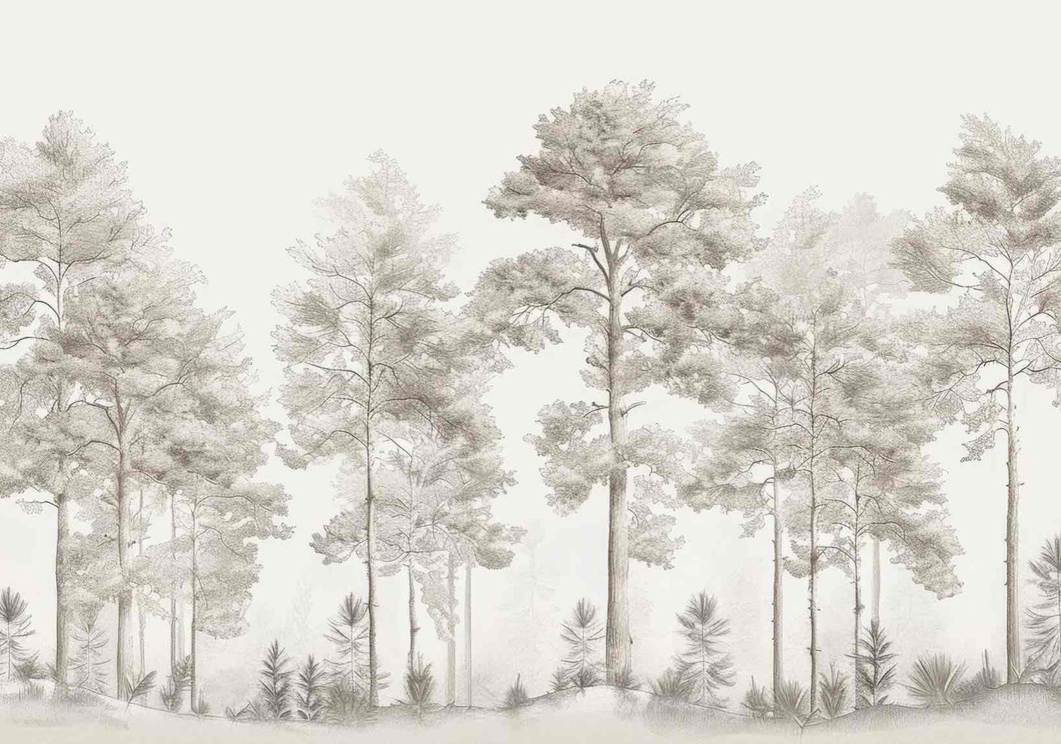 Douceurs des bois - Papier Peint Panoramique Arbres en Beige et Gris - Illulart: Papier peint panoramique