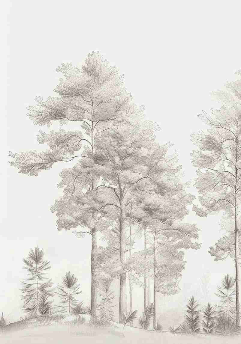 Douceurs des bois - Papier Peint Panoramique Arbres en Beige et Gris - Illulart: Papier peint panoramique