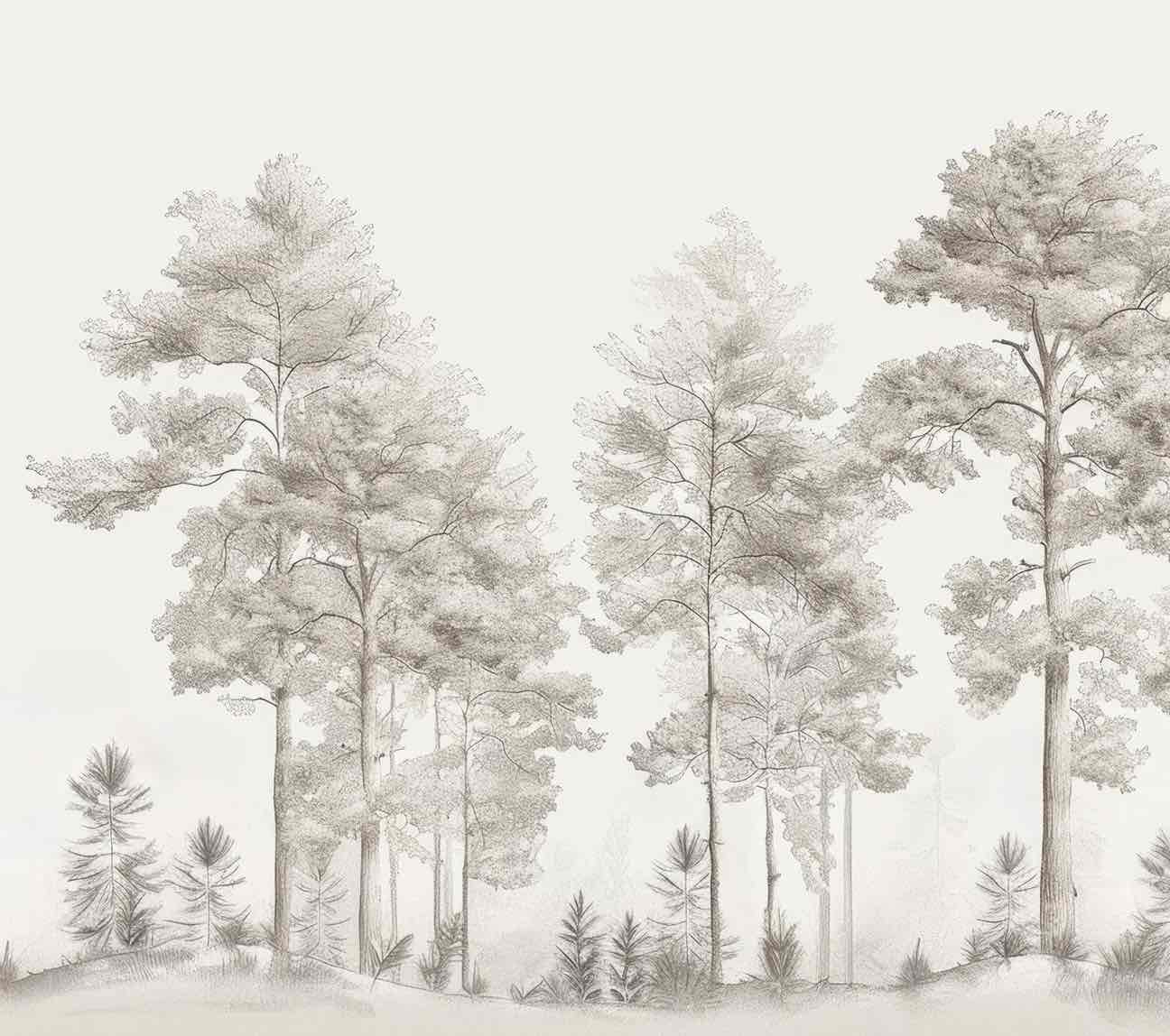 Douceurs des bois - Papier Peint Panoramique Arbres en Beige et Gris