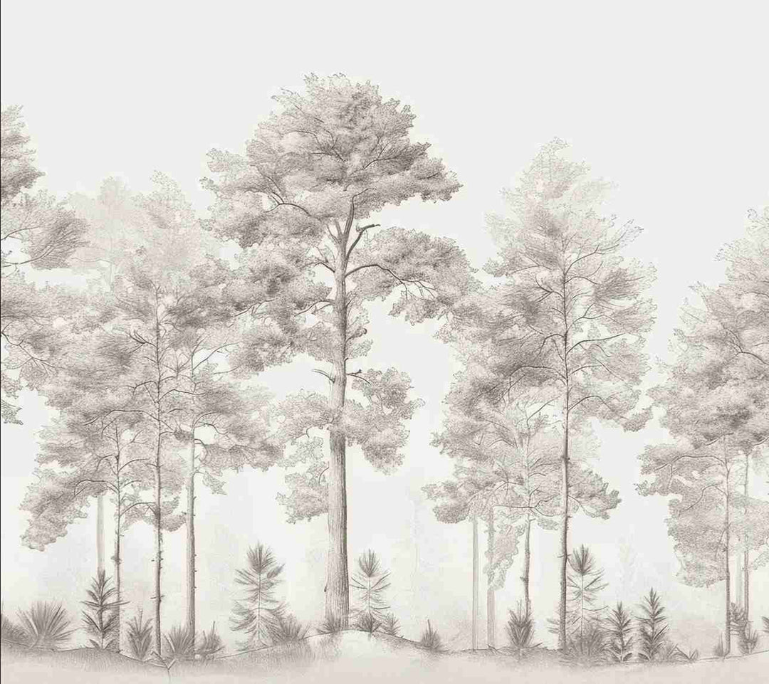 Douceurs des bois - Papier Peint Panoramique Arbres en Beige et Gris - Illulart: Papier peint panoramique