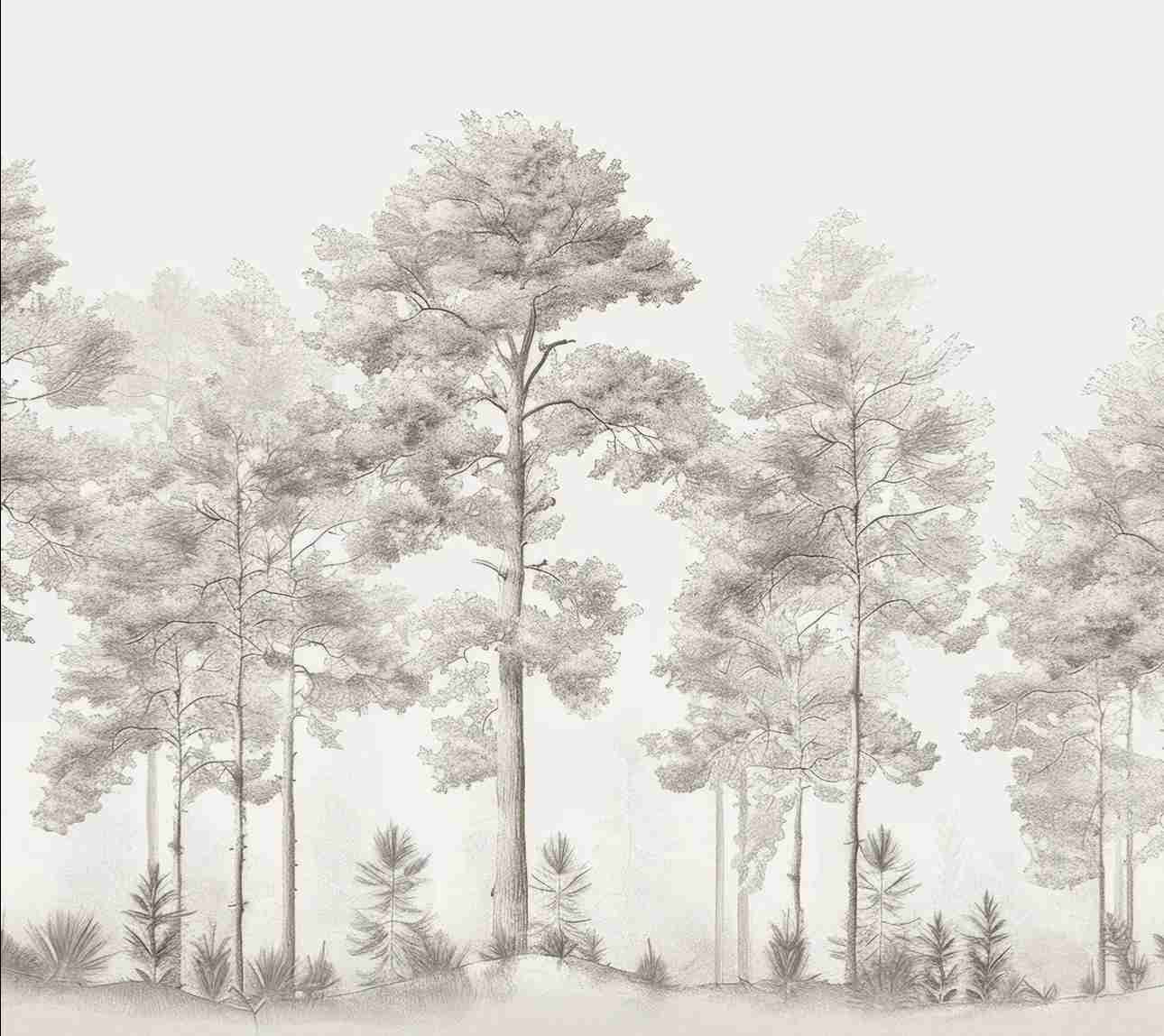 Douceurs des bois - Papier Peint Panoramique Arbres en Beige et Gris