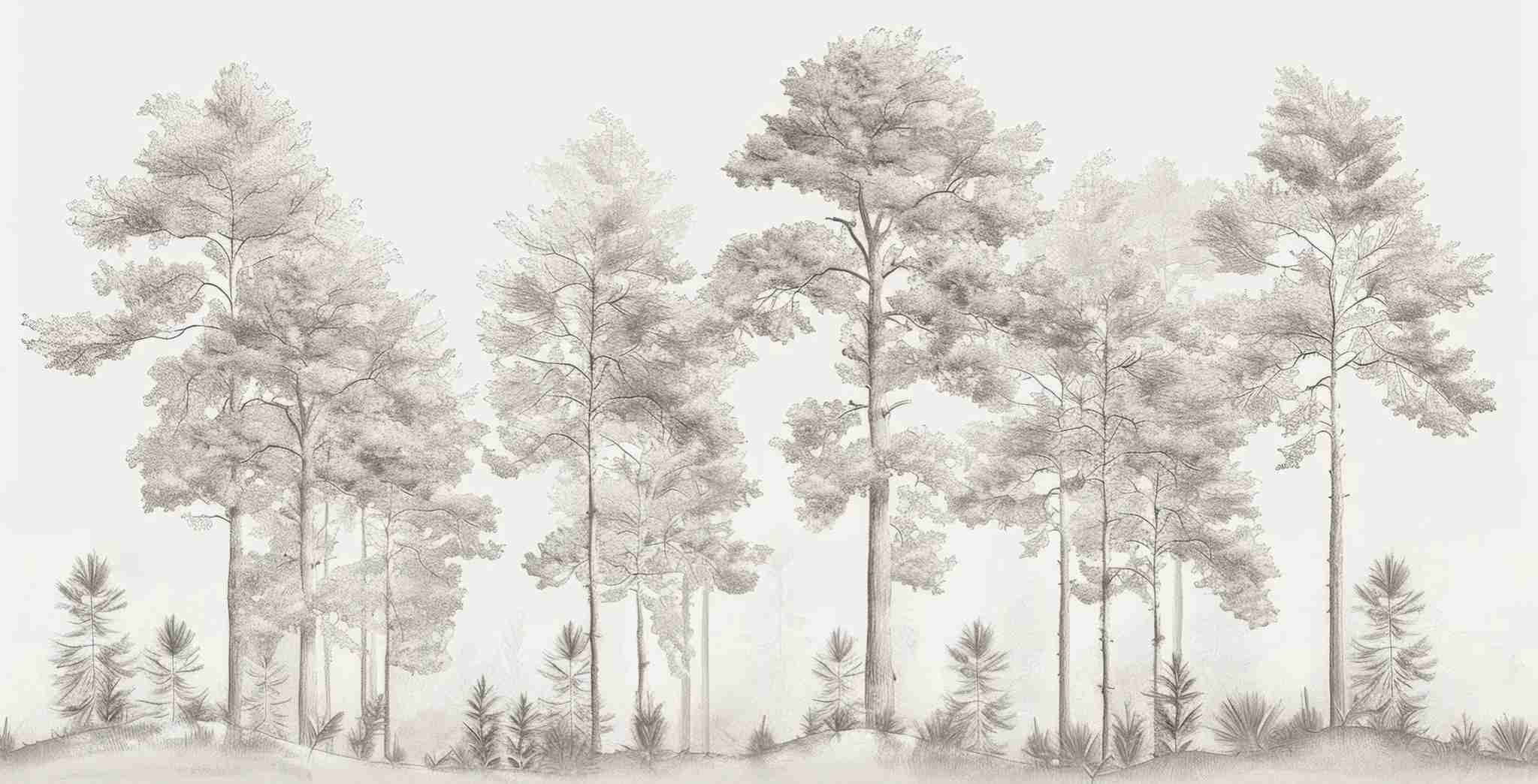 Douceurs des bois - Papier Peint Panoramique Arbres en Beige et Gris - Illulart: Papier peint panoramique