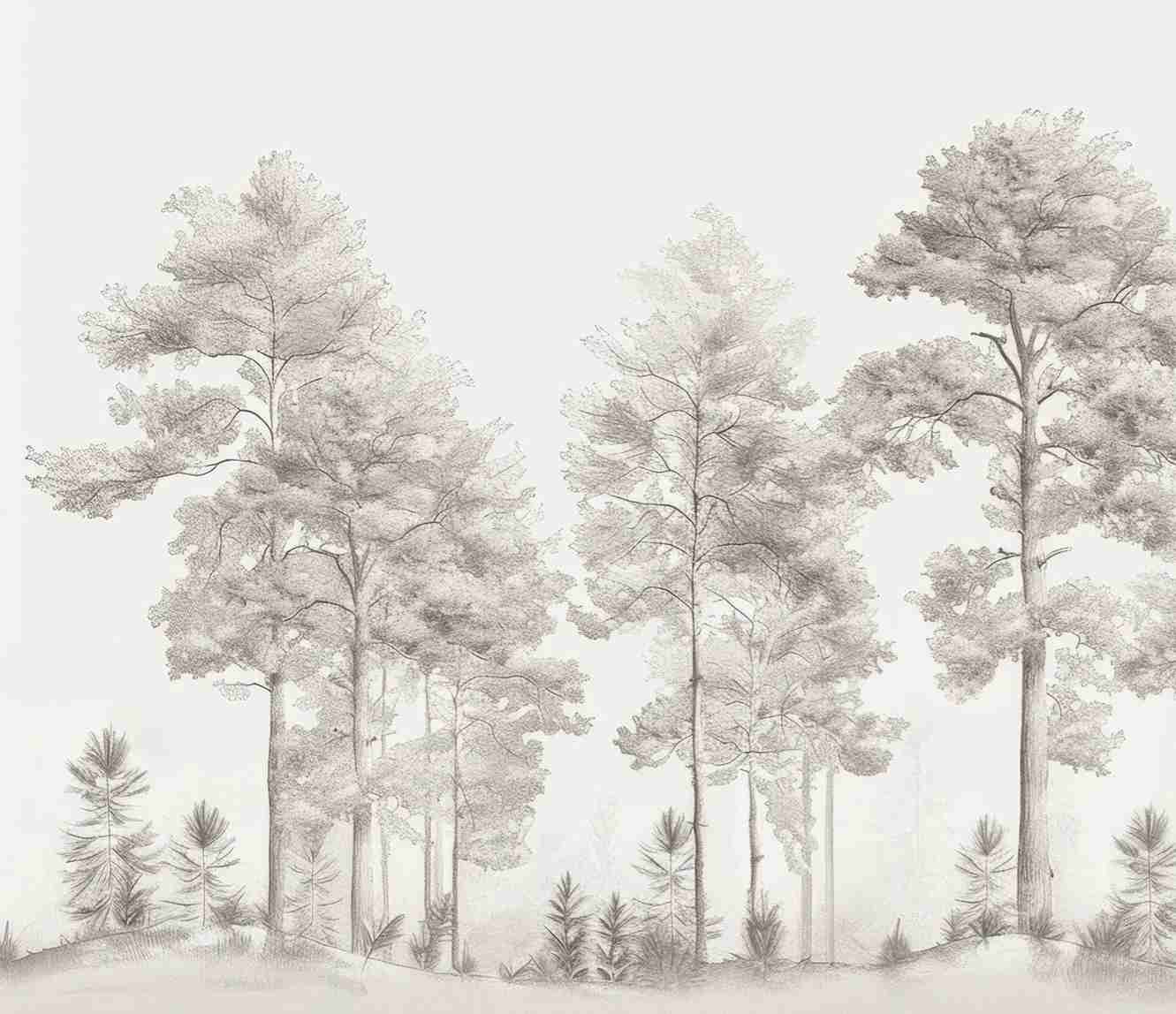Douceurs des bois - Papier Peint Panoramique Arbres en Beige et Gris - Illulart: Papier peint panoramique