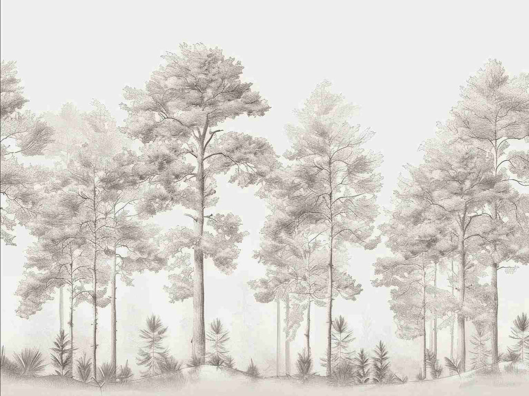 Douceurs des bois - Papier Peint Panoramique Arbres en Beige et Gris - Illulart: Papier peint panoramique