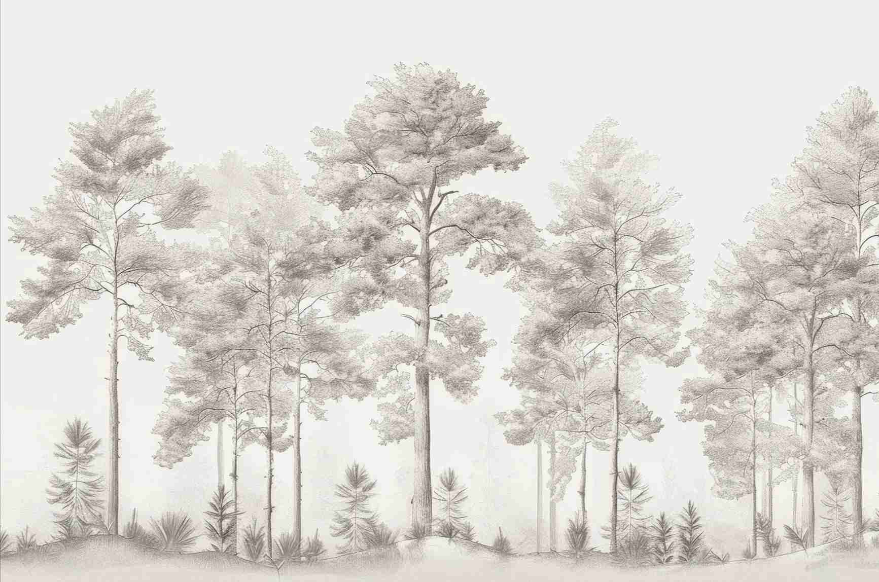 Douceurs des bois - Papier Peint Panoramique Arbres en Beige et Gris - Illulart: Papier peint panoramique