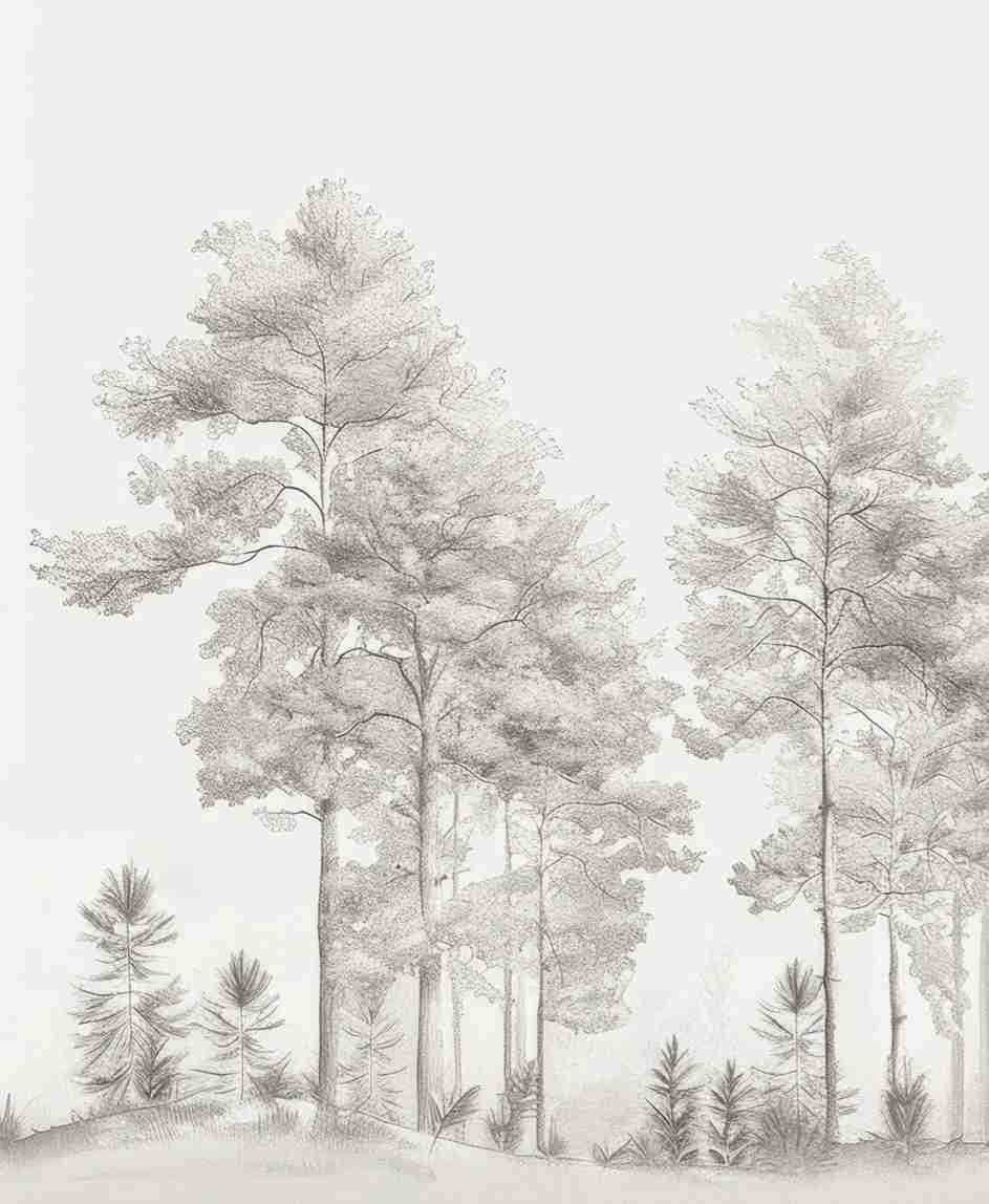 Douceurs des bois - Papier Peint Panoramique Arbres en Beige et Gris - Illulart: Papier peint panoramique