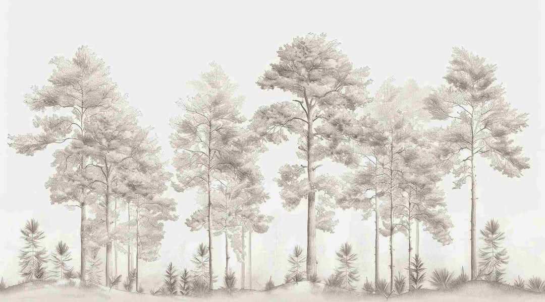 Douceurs des bois - Papier Peint Panoramique Arbres en Beige et Gris - Illulart: Papier peint panoramique