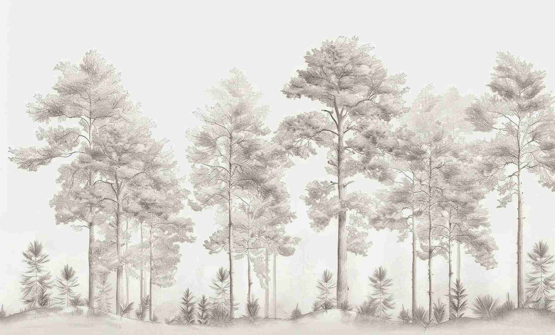 Douceurs des bois - Papier Peint Panoramique Arbres en Beige et Gris - Illulart: Papier peint panoramique