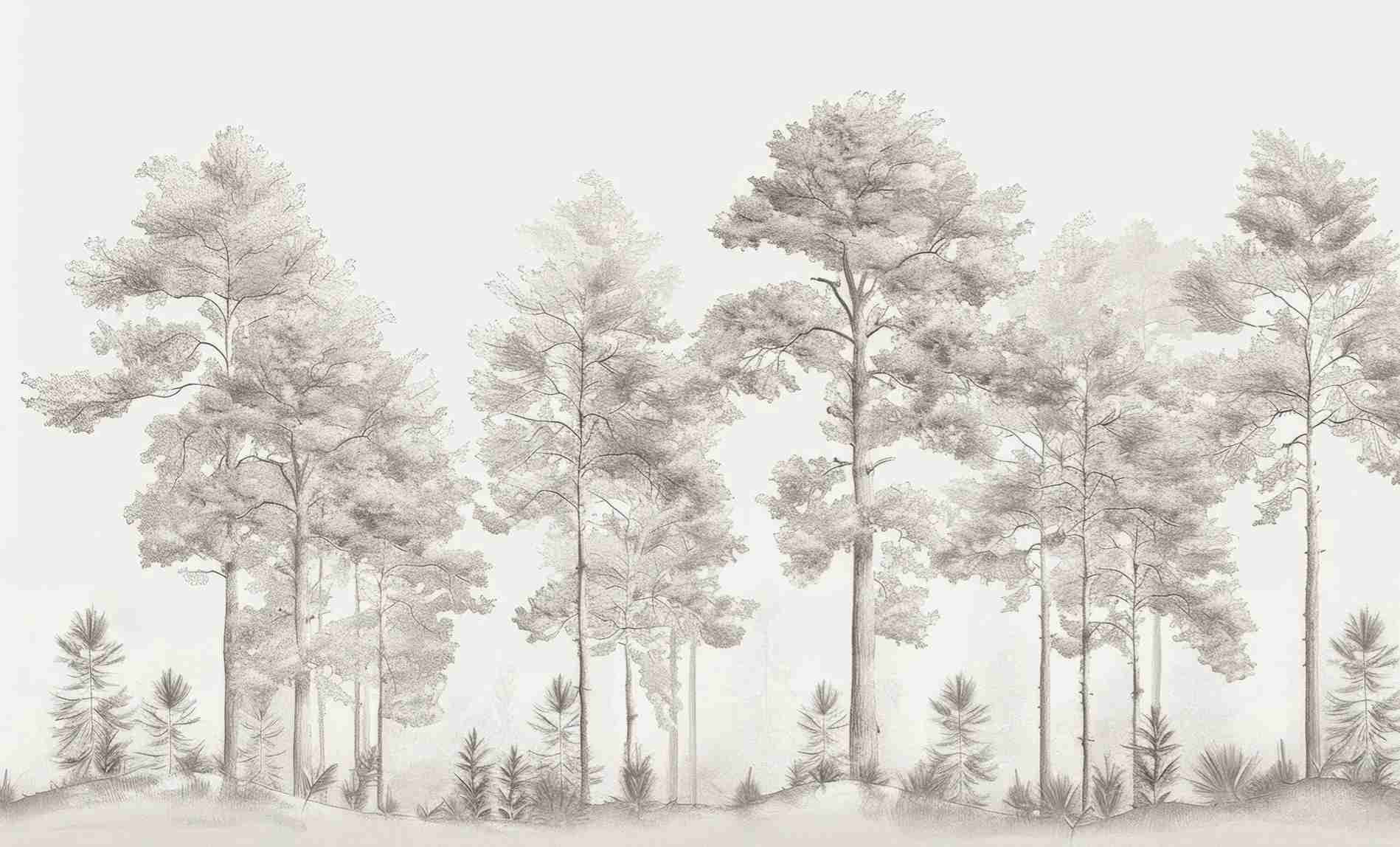 Douceurs des bois - Papier Peint Panoramique Arbres en Beige et Gris