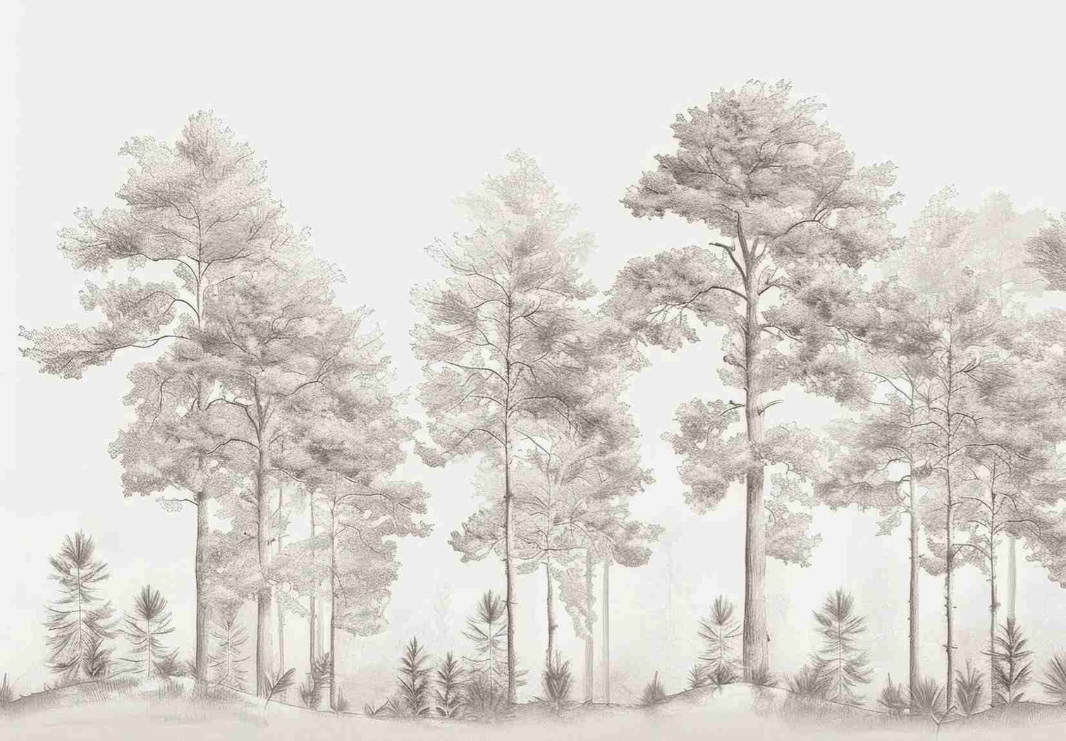 Douceurs des bois - Papier Peint Panoramique Arbres en Beige et Gris - Illulart: Papier peint panoramique