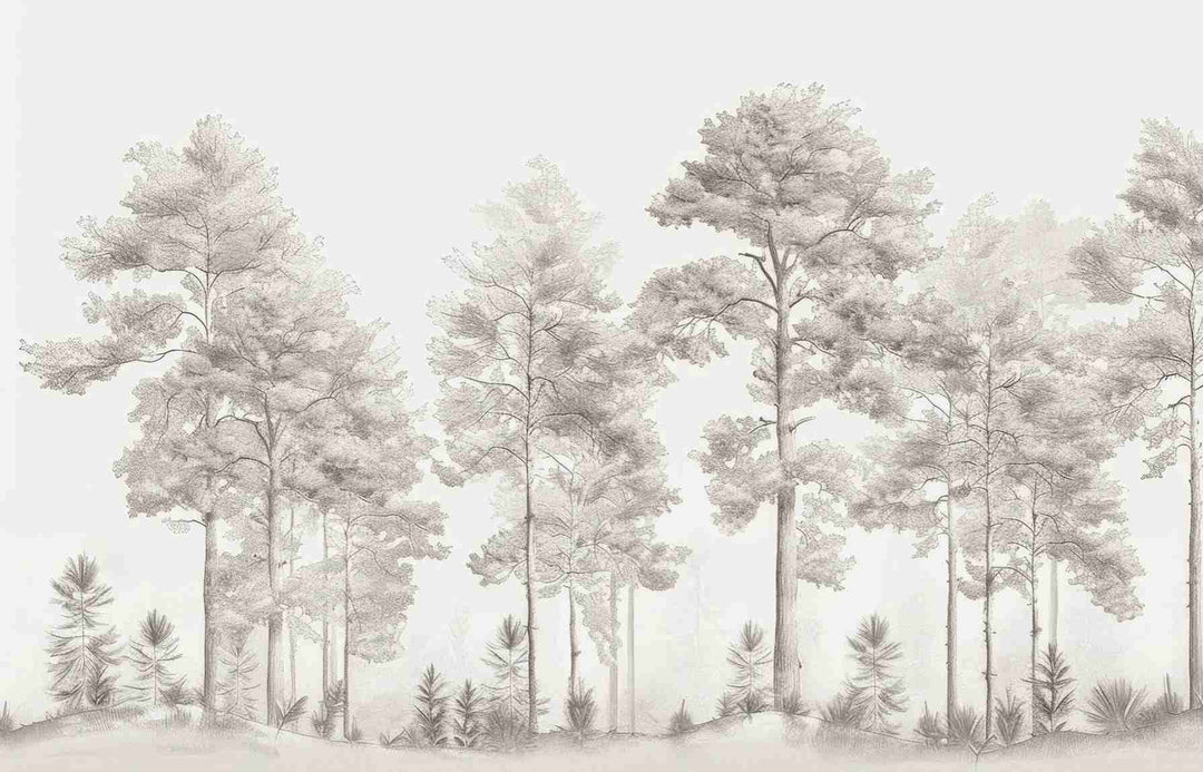 Douceurs des bois - Papier Peint Panoramique Arbres en Beige et Gris - Illulart: Papier peint panoramique
