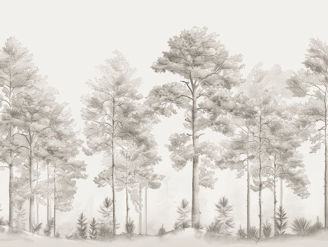 Douceurs des bois - Papier Peint Panoramique Arbres en Beige et Gris - Illulart: Papier peint panoramique