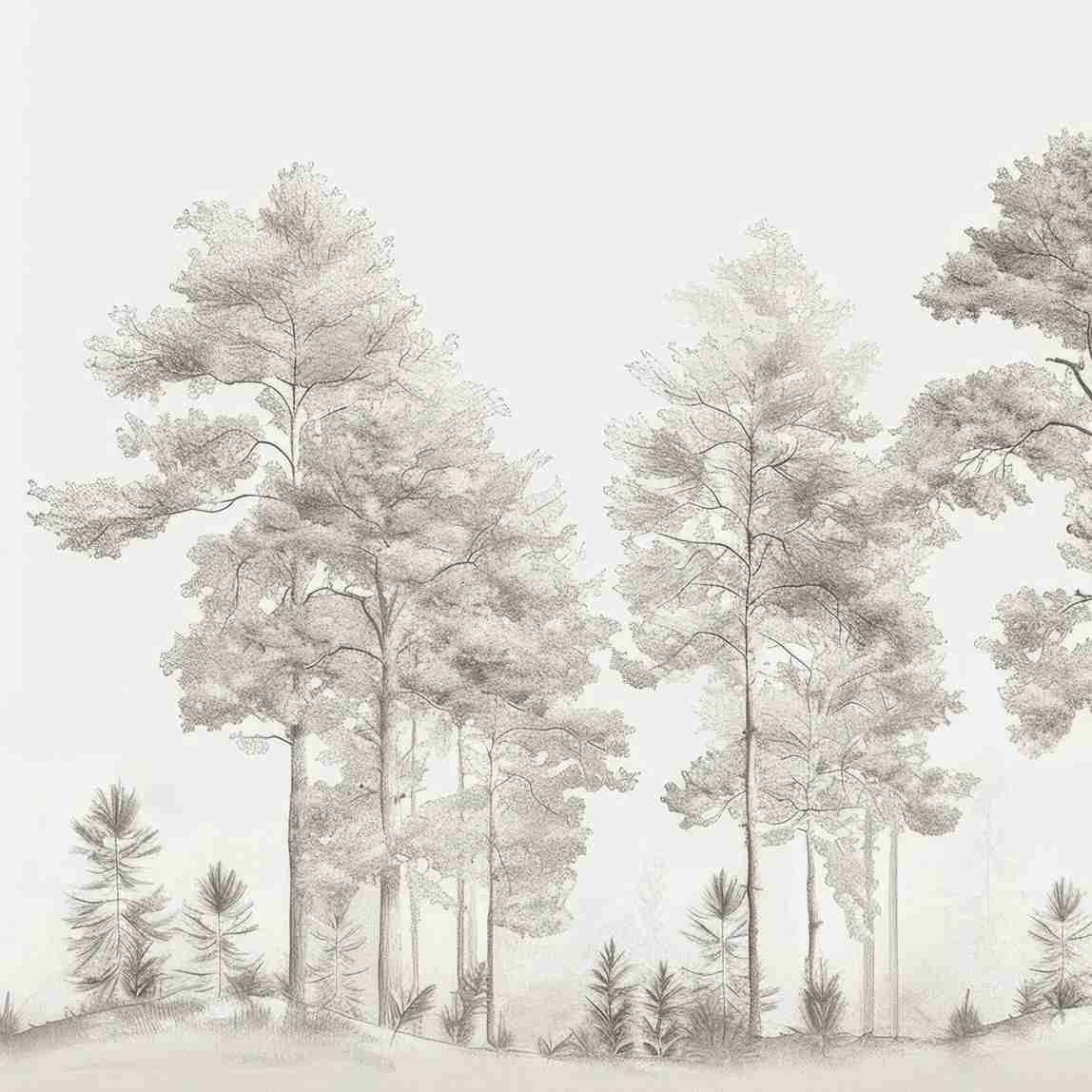 Douceurs des bois - Papier Peint Panoramique Arbres en Beige et Gris