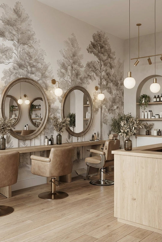 Douceurs des bois - Papier Peint Panoramique Arbres en Beige et Gris - Illulart: Papier peint panoramique