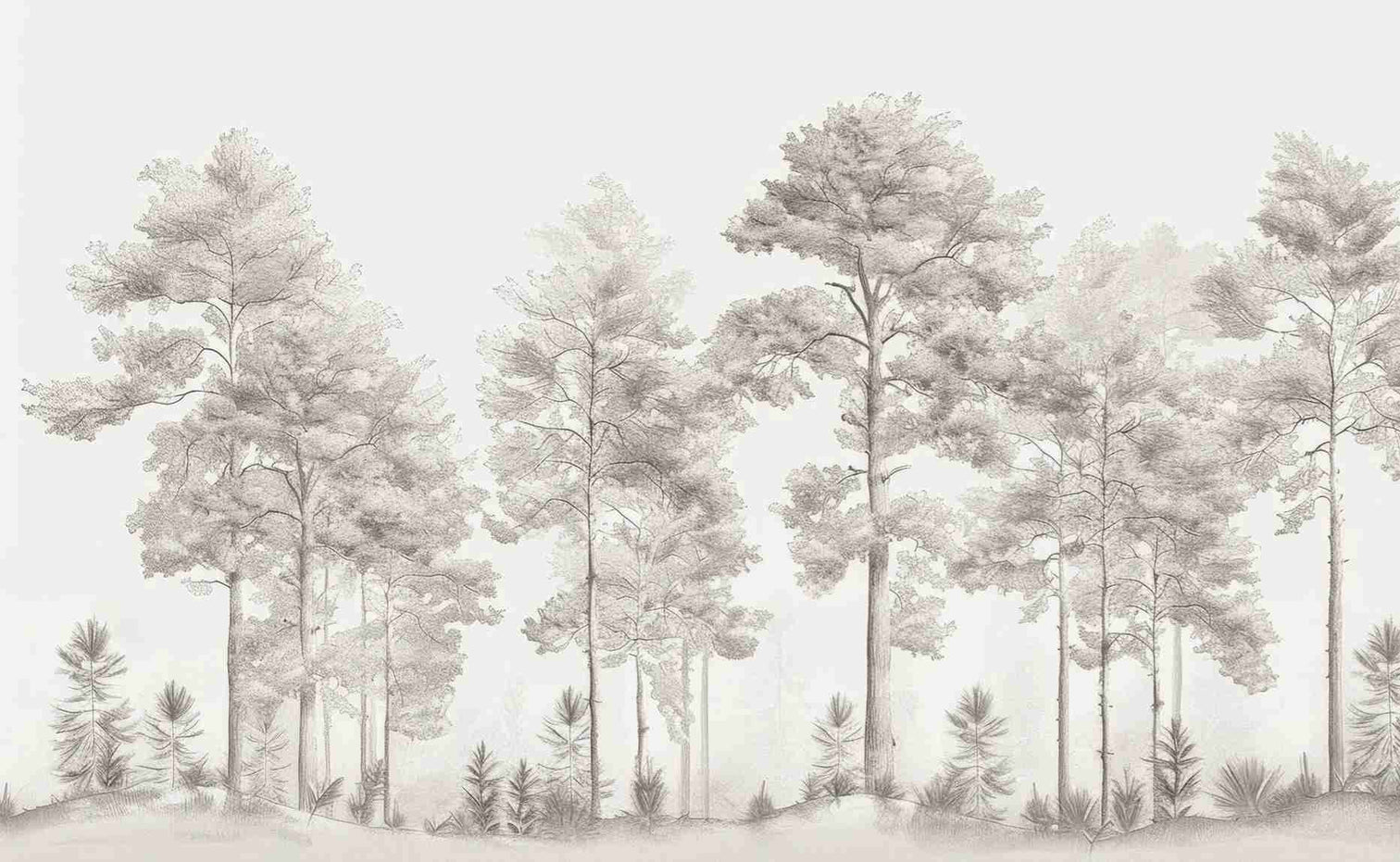 Douceurs des bois - Papier Peint Panoramique Arbres en Beige et Gris - Illulart: Papier peint panoramique