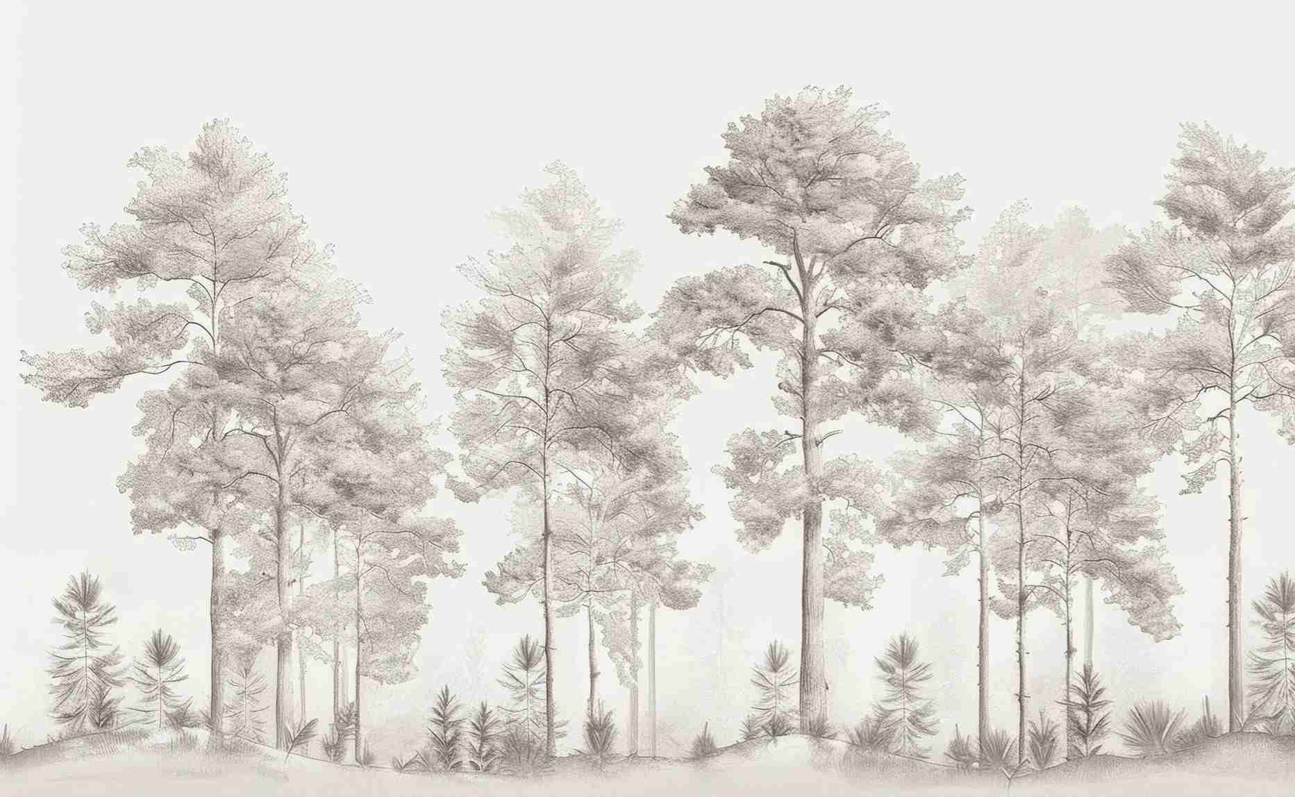 Douceurs des bois - Papier Peint Panoramique Arbres en Beige et Gris