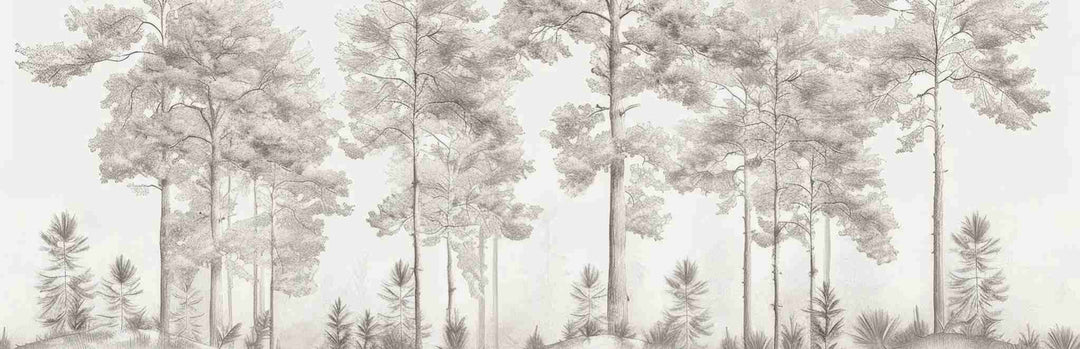Douceurs des bois - Papier Peint Panoramique Arbres en Beige et Gris - Illulart: Papier peint panoramique