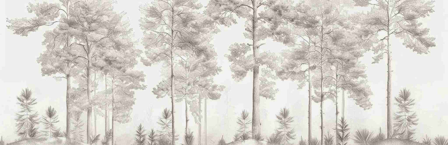 Douceurs des bois - Papier Peint Panoramique Arbres en Beige et Gris - Illulart: Papier peint panoramique