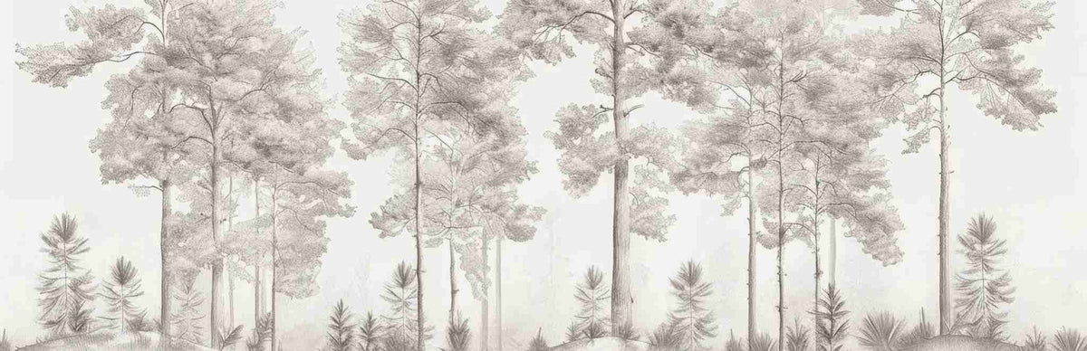 Douceurs des bois - Papier Peint Panoramique Arbres en Beige et Gris - Illulart: Papier peint panoramique