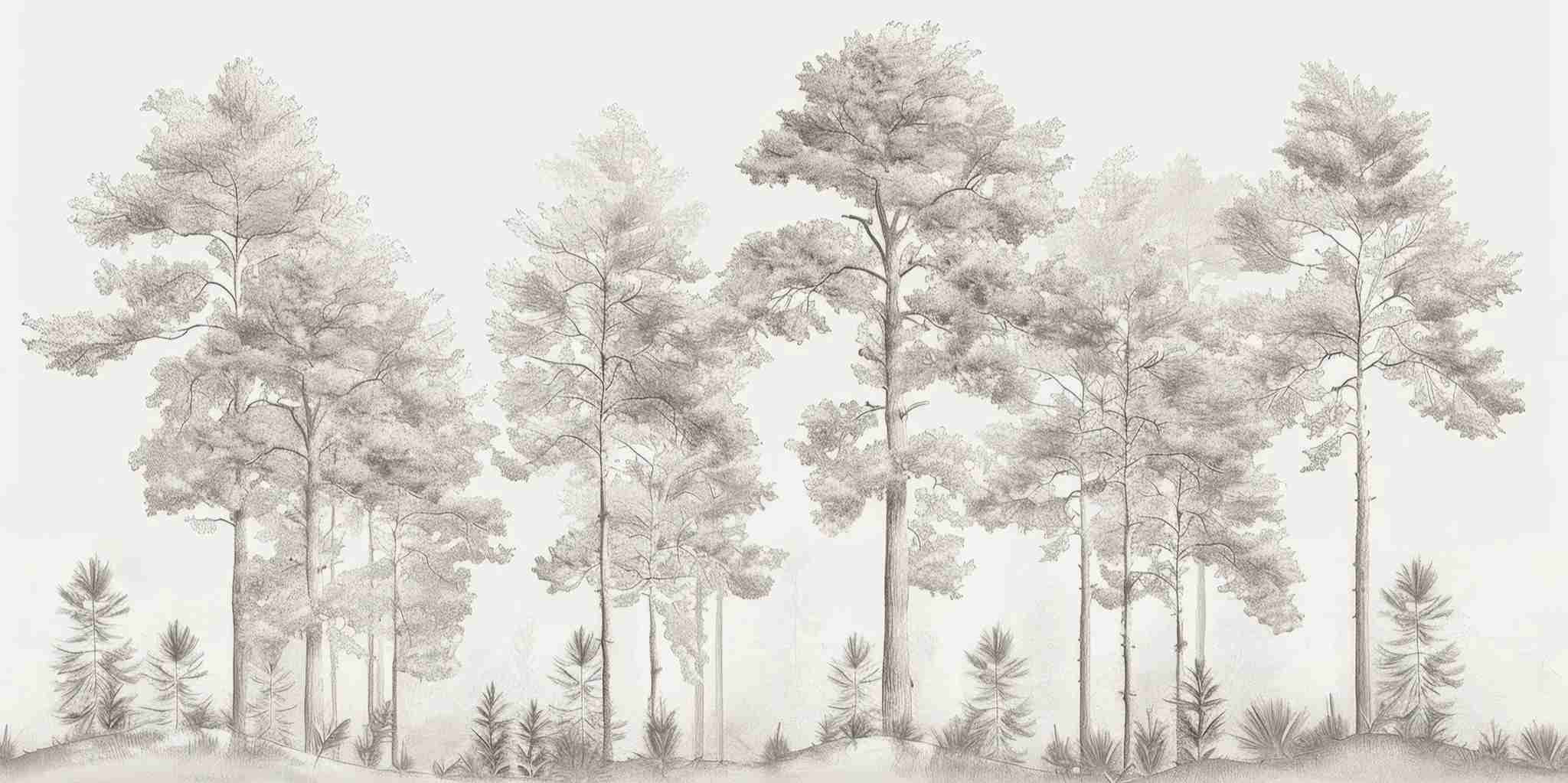 Douceurs des bois - Papier Peint Panoramique Arbres en Beige et Gris