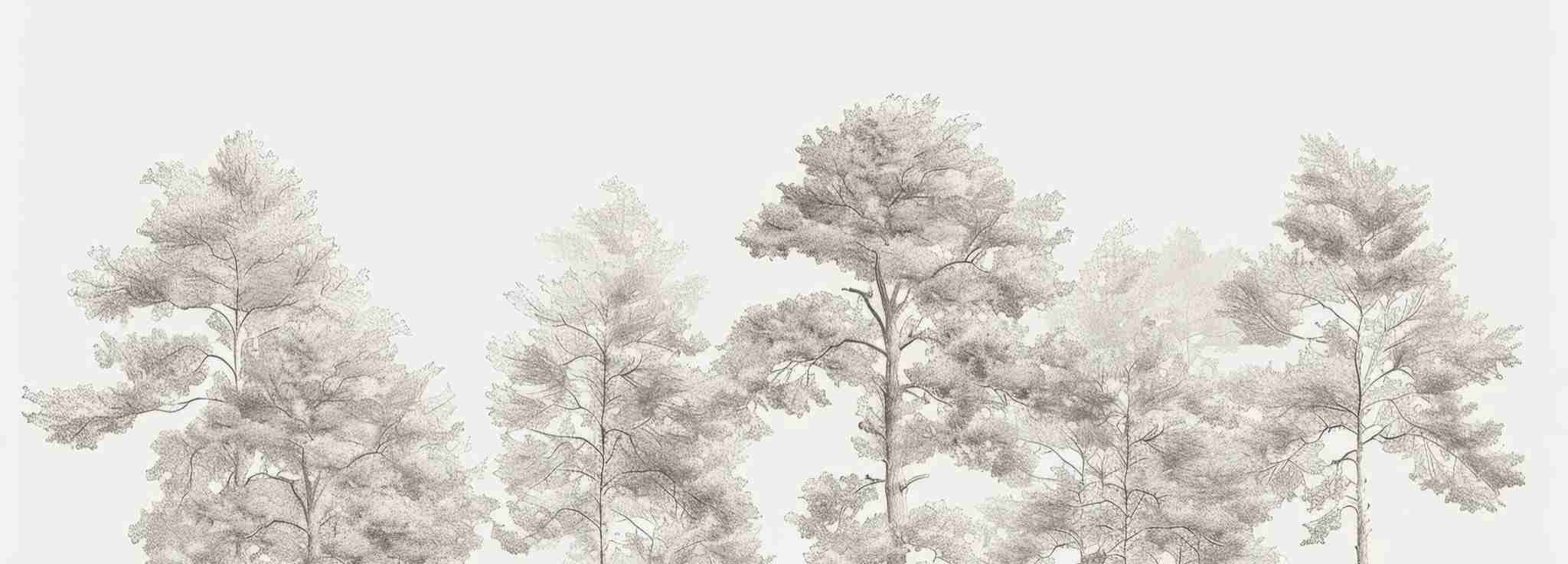 Douceurs des bois - Papier Peint Panoramique Arbres en Beige et Gris - Illulart: Papier peint panoramique