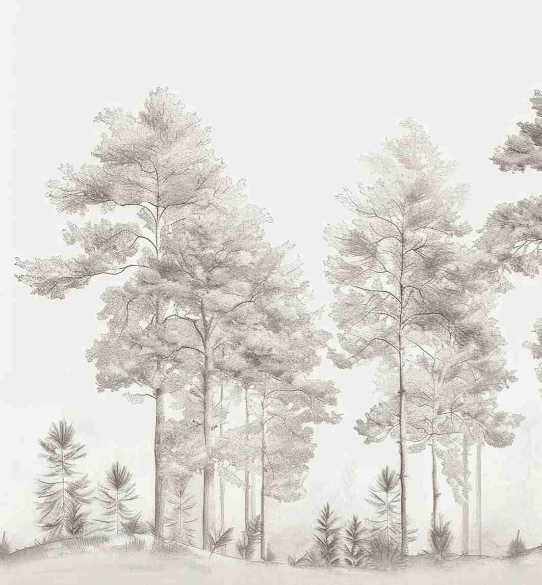 Douceurs des bois - Papier Peint Panoramique Arbres en Beige et Gris - Illulart: Papier peint panoramique