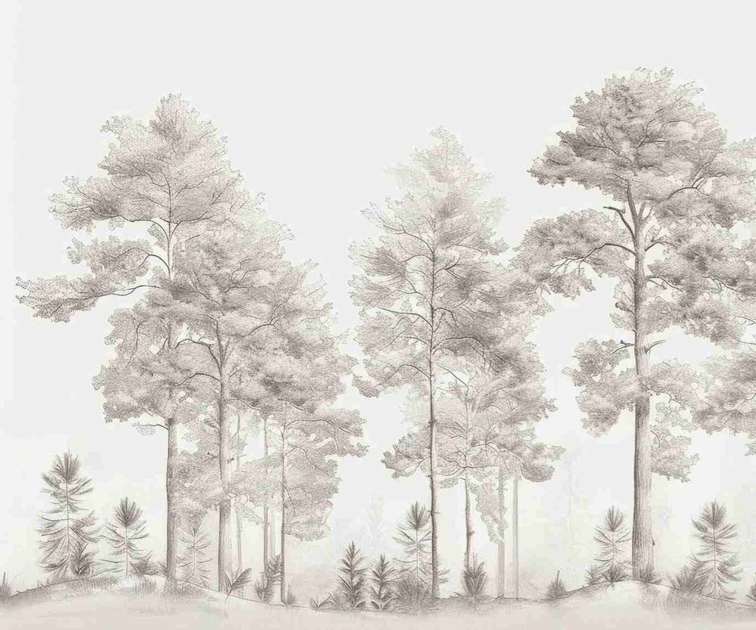 Douceurs des bois - Papier Peint Panoramique Arbres en Beige et Gris - Illulart: Papier peint panoramique