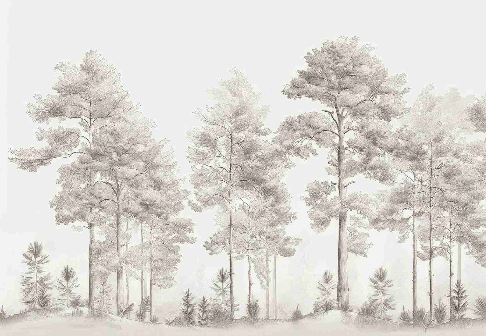 Douceurs des bois - Papier Peint Panoramique Arbres en Beige et Gris