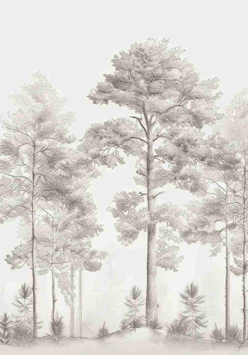 Douceurs des bois - Papier Peint Panoramique Arbres en Beige et Gris - Illulart: Papier peint panoramique