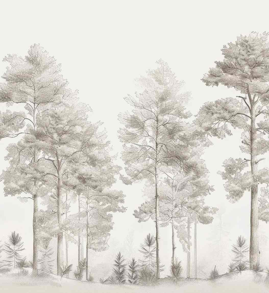 Douceurs des bois - Papier Peint Panoramique Arbres en Beige et Gris