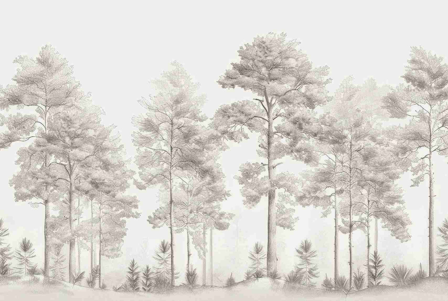 Douceurs des bois - Papier Peint Panoramique Arbres en Beige et Gris - Illulart: Papier peint panoramique