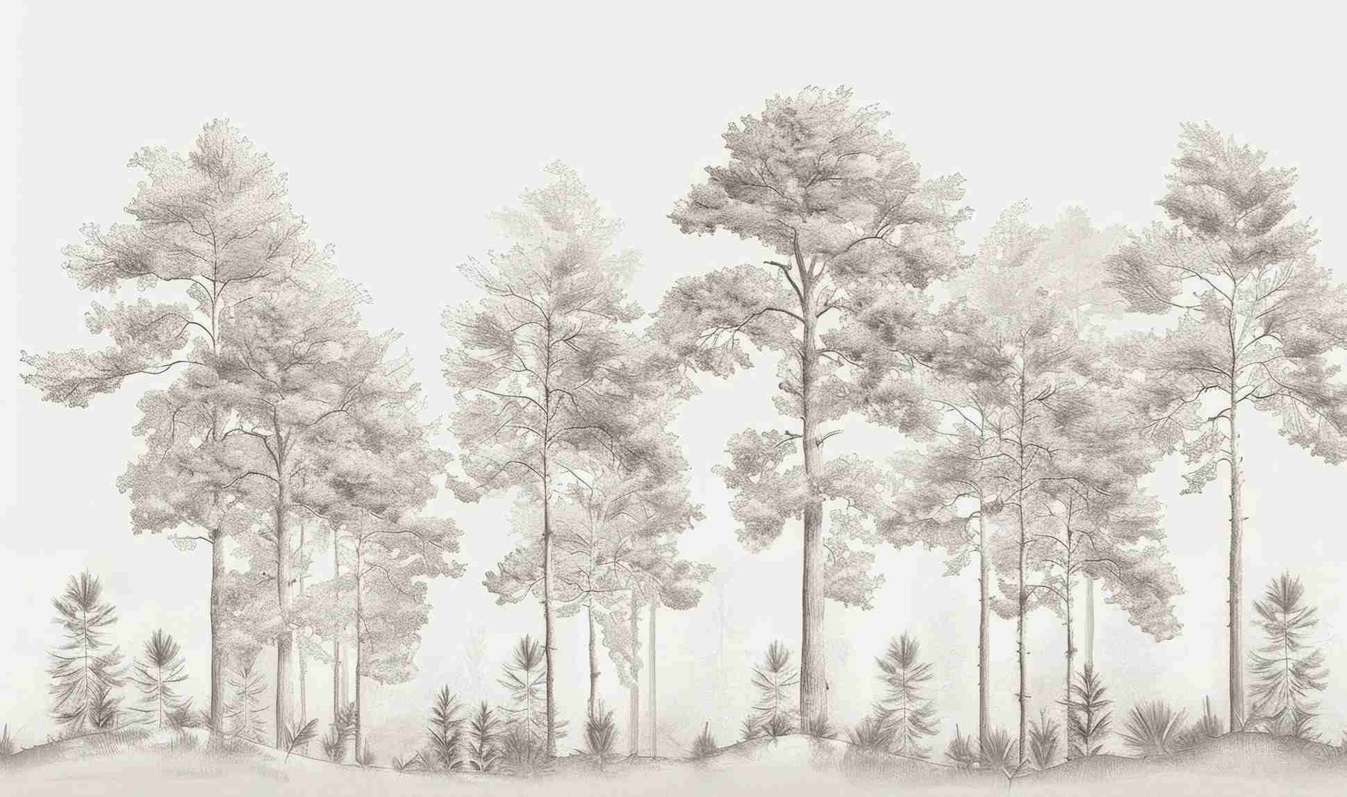 Douceurs des bois - Papier Peint Panoramique Arbres en Beige et Gris - Illulart: Papier peint panoramique