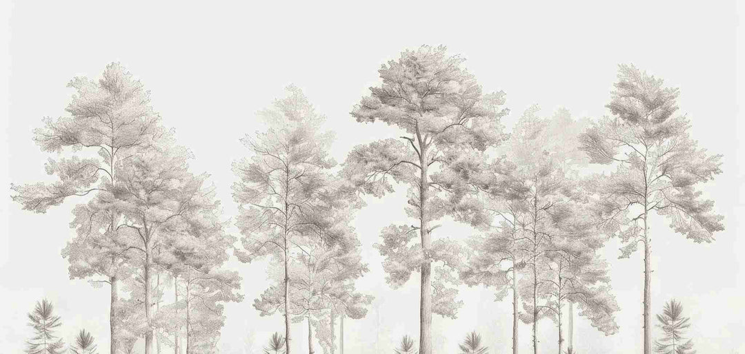 Douceurs des bois - Papier Peint Panoramique Arbres en Beige et Gris - Illulart: Papier peint panoramique