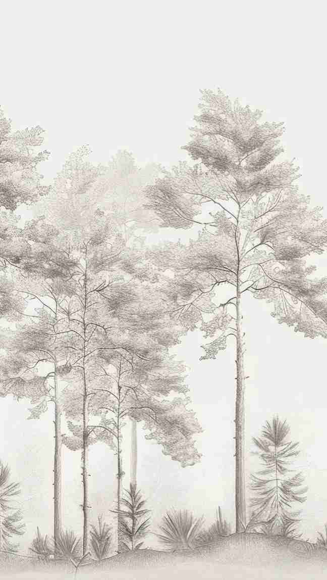 Douceurs des bois - Papier Peint Panoramique Arbres en Beige et Gris - Illulart: Papier peint panoramique