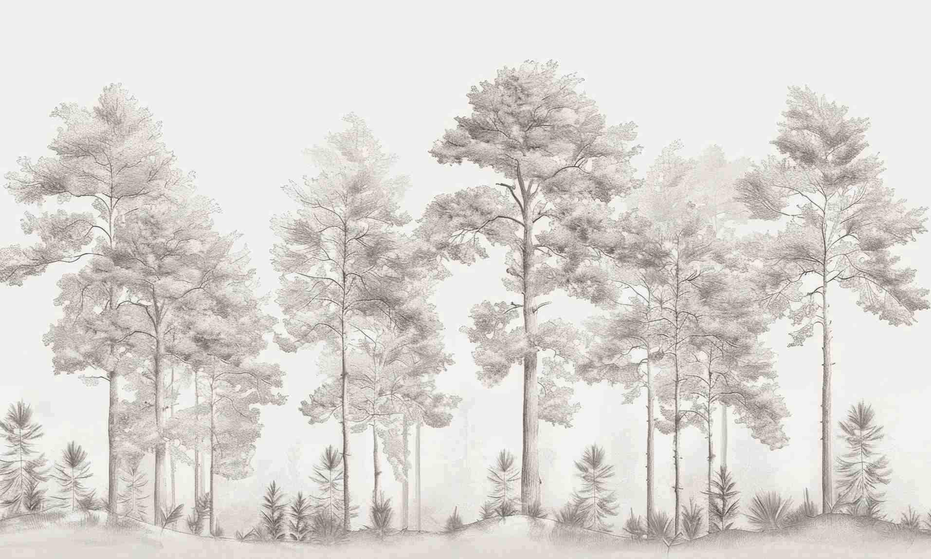Douceurs des bois - Papier Peint Panoramique Arbres en Beige et Gris