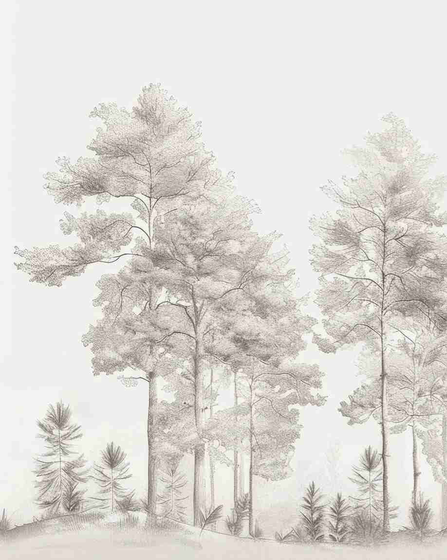 Douceurs des bois - Papier Peint Panoramique Arbres en Beige et Gris - Illulart: Papier peint panoramique