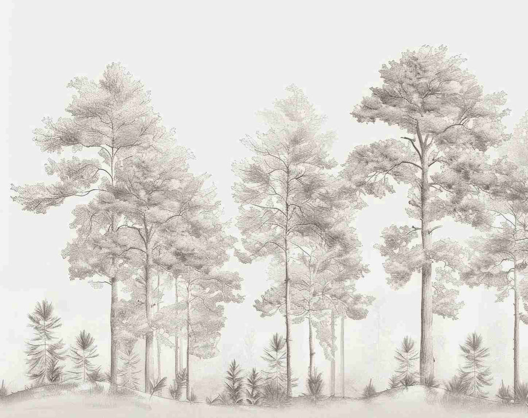 Douceurs des bois - Papier Peint Panoramique Arbres en Beige et Gris - Illulart: Papier peint panoramique