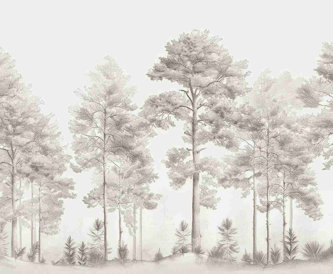 Douceurs des bois - Papier Peint Panoramique Arbres en Beige et Gris - Illulart: Papier peint panoramique